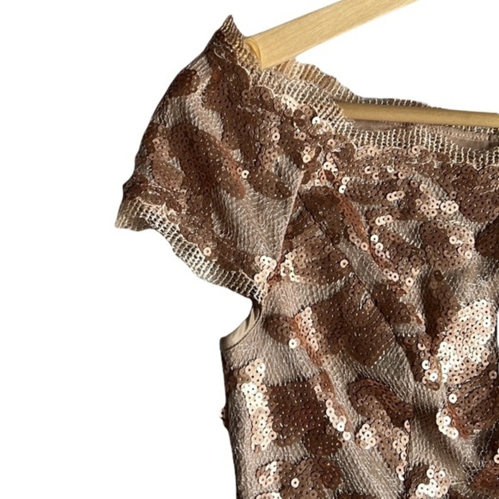 JS Collections Off Shoulder Gold/Champagne Sequined Sheath Dress Size 2